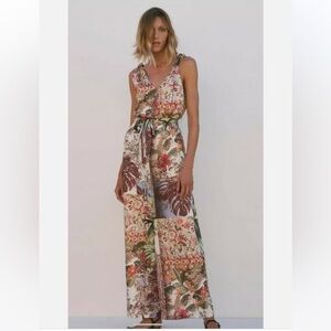 New Zara Patchwork Pattern Satin Jumpsuit